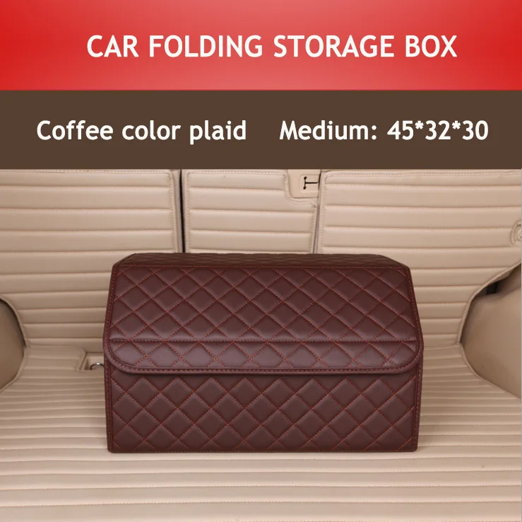 Coffee plaid-M Автомобильные органайзеры для багажника из искусственной кожи, водонепроницаемая складная переносная сумка для хранения инструментов, органайзер в клетку, автомобильная складная коробка для хранения - Цвет: Coffee plaid-M