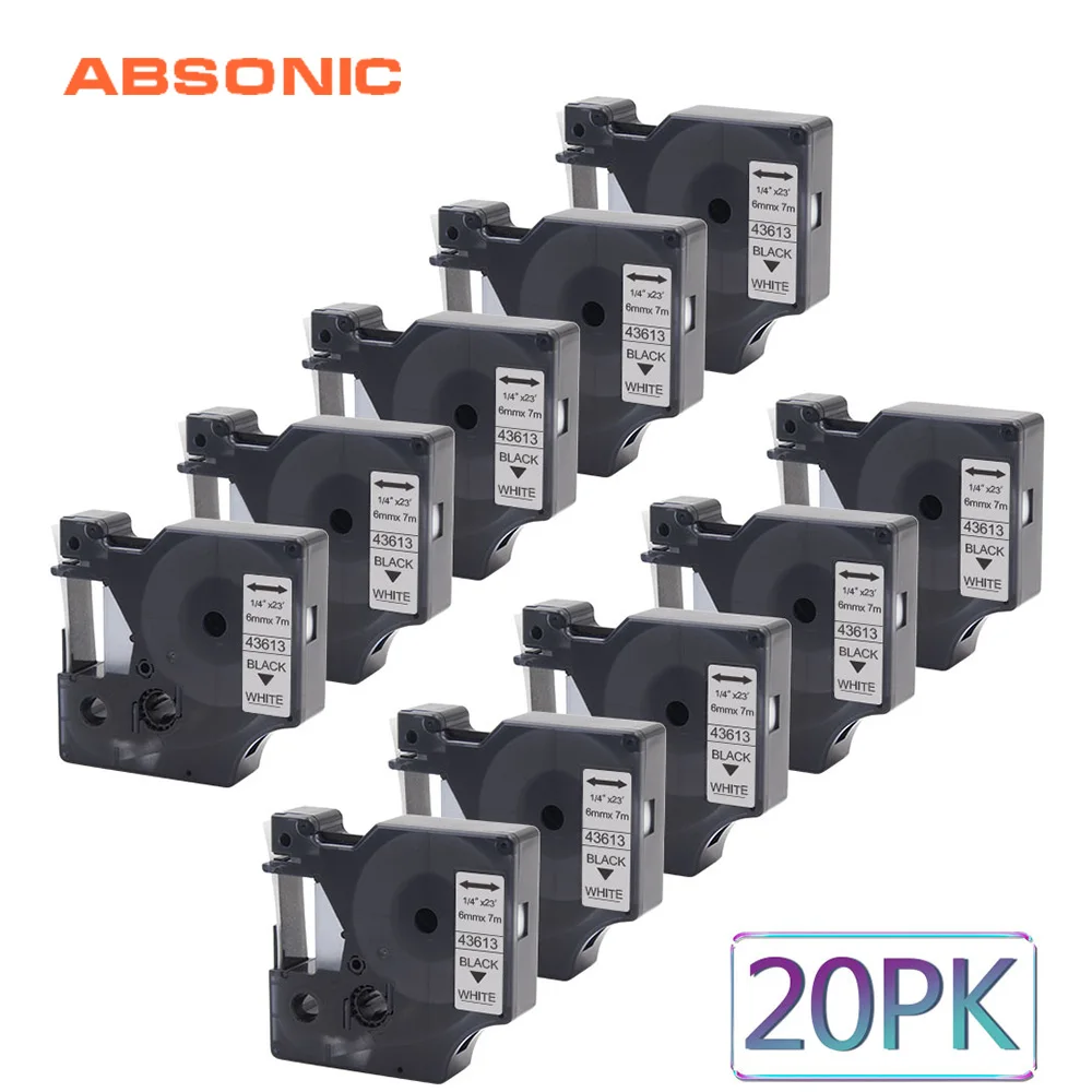 Absonic 20PCS 6mm Label Printer Refill Tape Compatible for DYMO D1 43613 Black on White Ribbons Cassette | Компьютеры и офис