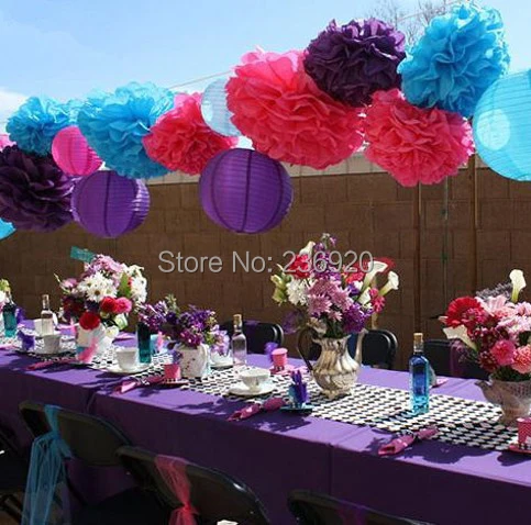 

10pcs/lot 14 inch (35cm) Tissue Paper Pom Poms Flower ball Wedding Party Decor Craft Flowers Festival Decoration 21 Colors