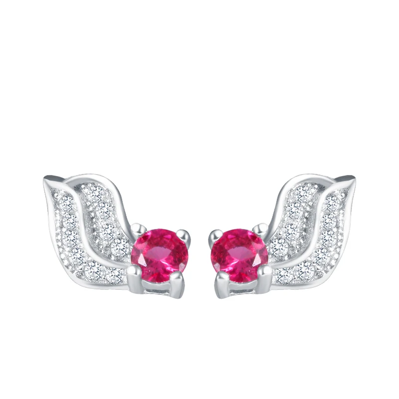 Sinya Крылья Ангела Кристальные красные камни серьги гвоздики S925 Стерлинговое