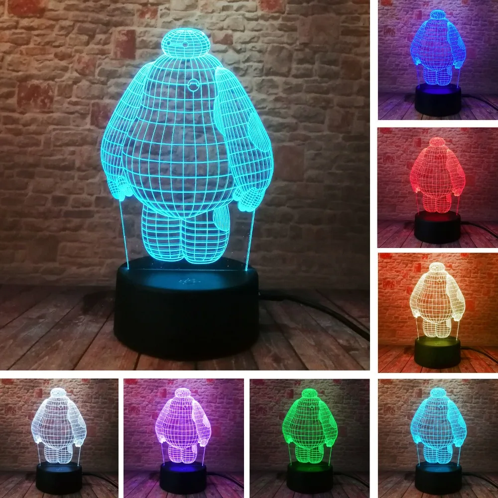 Новый креативный 3D светильник Baymax с героями мультфильма Большой Герой 6