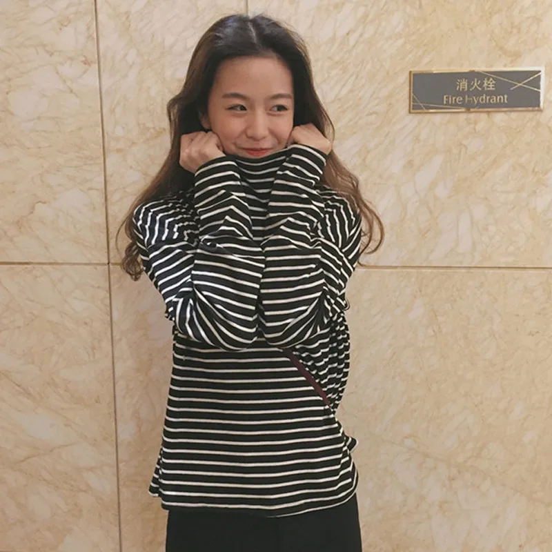 Женская футболка в полоску TAJIYANE свободная Базовая Повседневная с длинным