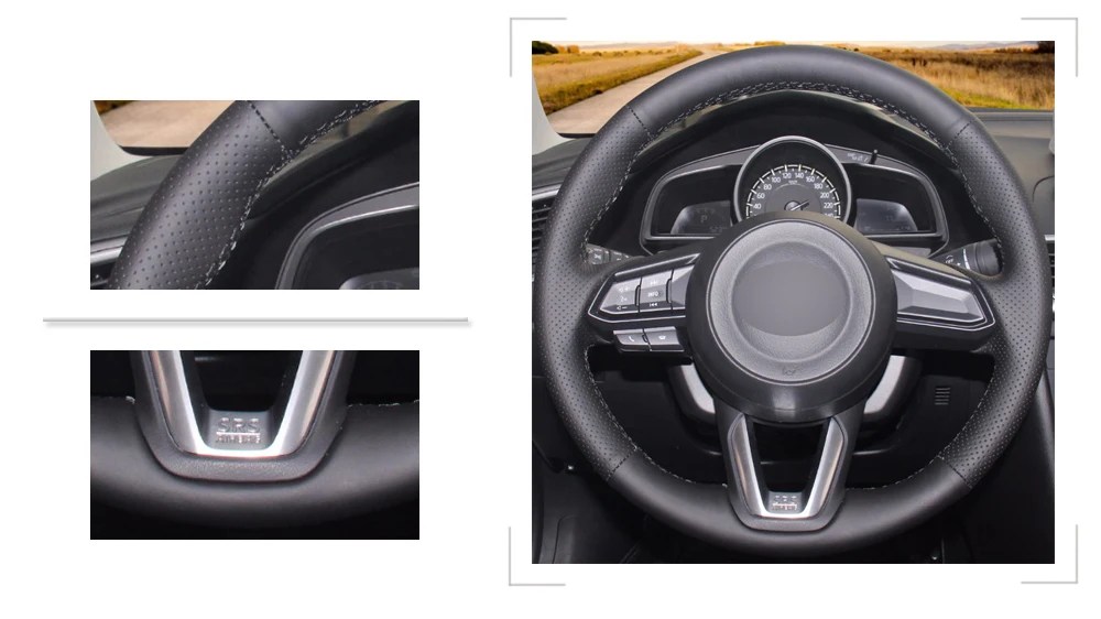 Черный PU Искусственная кожа Handsewing рулевого колеса автомобиля крышки для Mazda 3 Axela- Mazda 6 Atenza CX-3 CX-5 CX-9 аксессуары