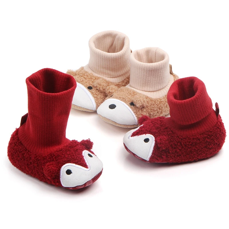 

Newborn Baby Boots Winter Warm Fleece Booties Fashion Cartoon Elastic Soft Sole Bebes Boy Girls Newborn Infant Toddler Footwear