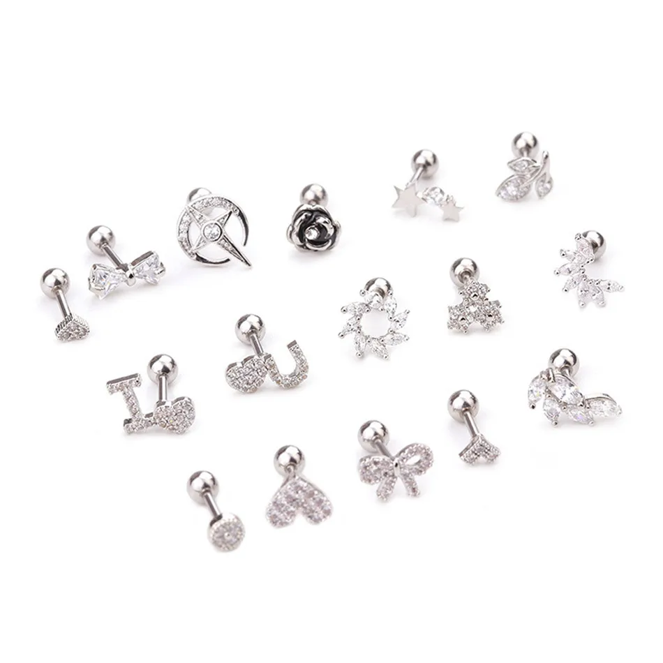 TTLIFE 1 шт. 0,8 мм штанга Нержавеющая сталь Сердце хряща шпилька спираль Tragus раковины Грач мочка винт для пирсинга назад кристалл серьги