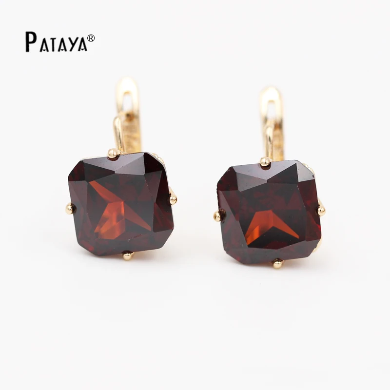 PATAYA, квадратный дизайн, висячие серьги, 585 Настоящее розовое золото, синий натуральный циркон, роскошные серьги для женщин, красные красивые ювелирные изделия - Окраска металла: red