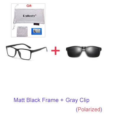 1Frame Gray Cilp Ralferty, поляризованные магнитные солнцезащитные очки для женщин и мужчин, очки на застежке, квадратные оптические очки для близорукости, очки, розовые, 6 в 1, оправа для очков A2202 - Цвет линз: 1Frame Gray Cilp