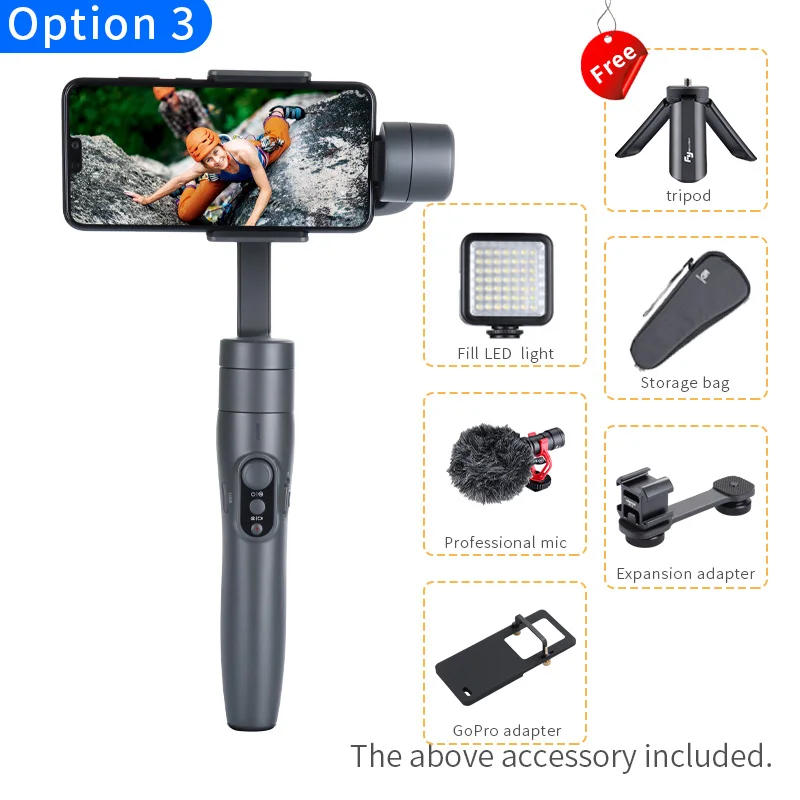 Option 3 FeiyuTech Vimble 2/Vlog Карманный стабилизатор 3-осевой портативный смартфон Кардана шест Штатив для iPhone Gopro экшн Камера - Комплект: Option 3