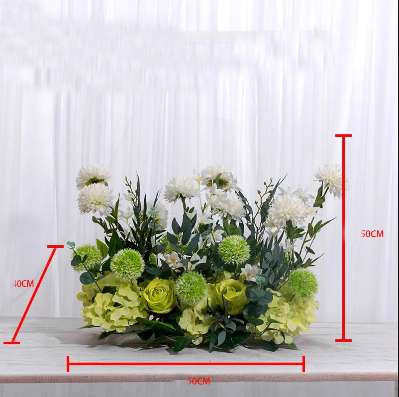 Green 50cm 50/100 см Европейский искусственный ряд цветов вечерние свадебная АРКА фон Настенный декор расположение de fleurs de mariage Роза пионы помпон - Цвет: Green 50cm
