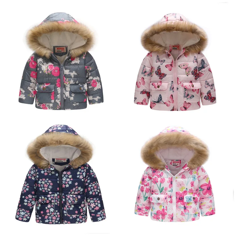 Детская хлопковая куртка с капюшоном цветочным принтом|Пальто и парки| |
