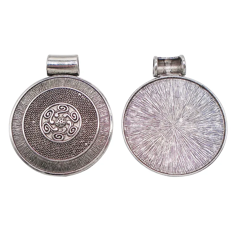 2 x старинное серебро Boho чешские большой круглый медальон Подвески для Цепочки и ожерелья ювелирных изделий Выводы 76x62 мм