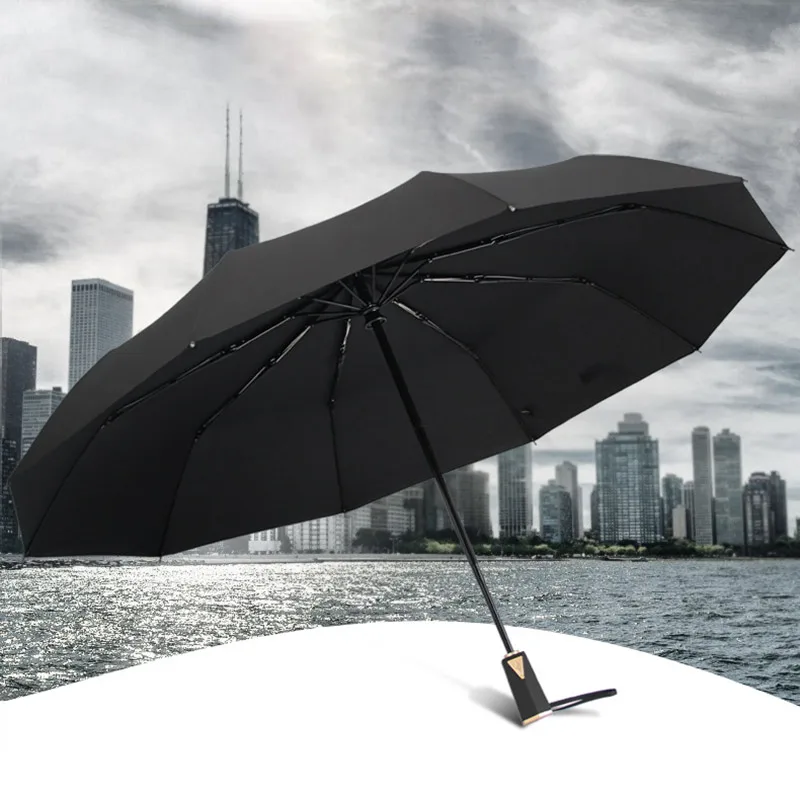 Creative Polygon Handle Big Umbrella Rain Women 3 Folding Fully Automatic Business Windproof Men Outdoor Car | Дом и сад