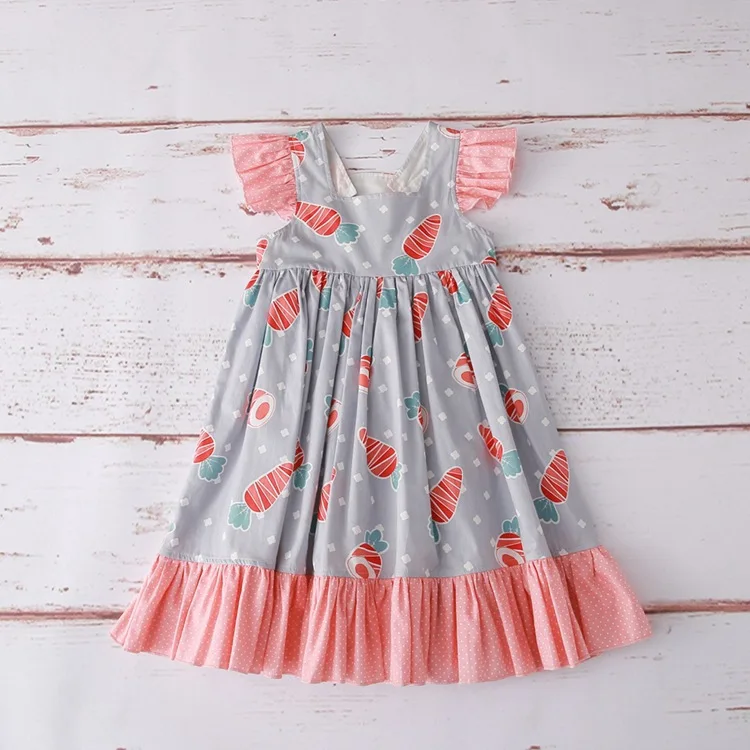 Sweet Kids Girls Ruffles Print Cute Caroot Dots Pink Color Summer Dress Princess Korean Fashion Children | Детская одежда и обувь