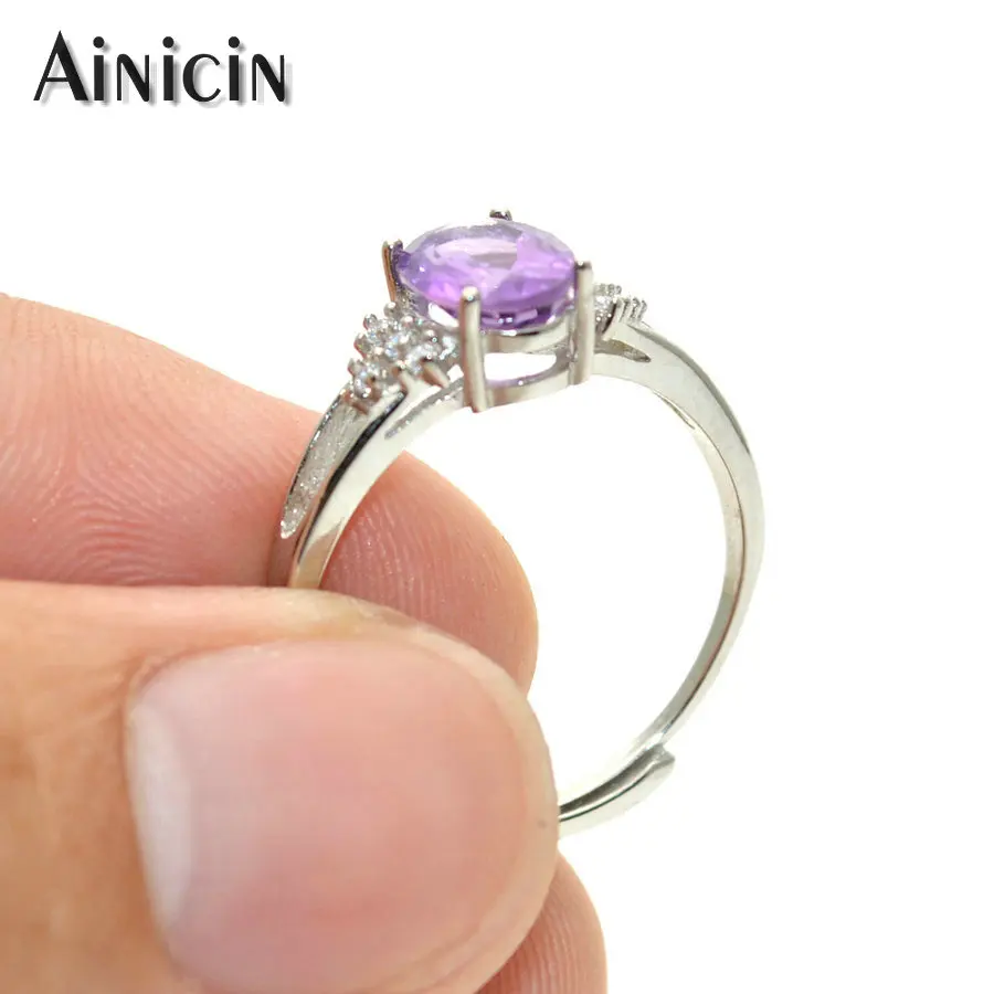 

Natural Amethyst Setting Wedding Rings Adjustable Cute Lovely Women Party Jewelry Anniversary Gift For Girl Friend