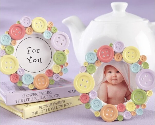 

Free Shipping Baby Shower Favors Mini Lovely Button Baby Photo Frame Card Holder Wedding Favors wholesale 50pcs/lot