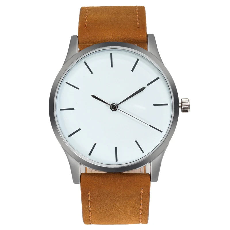 brown strap white Модные Военные кварцевые мужские часы с большим циферблатом, Кожаные Деловые повседневные спортивные часы, мужские наручные часы, Reloj Relogio Masculino - Цвет: brown strap white