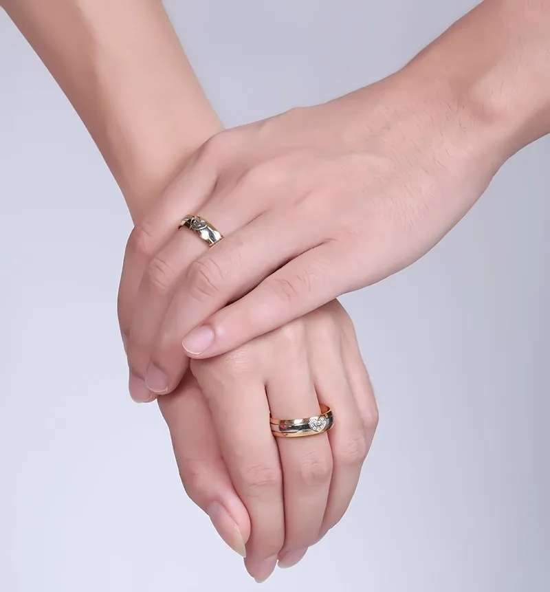 Vnox сердца Свадебные Кольца для Для женщин/Для мужчин золото-цвет Нержавеющая