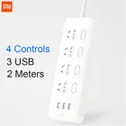 Оригинальный удлинитель Xiaomi Mijia, 4 розетки, 4 отдельных переключателя, 5 В2,1 А, 3 USB-порта, удлинительные розетки, зарядное устройство, кабель 2 м