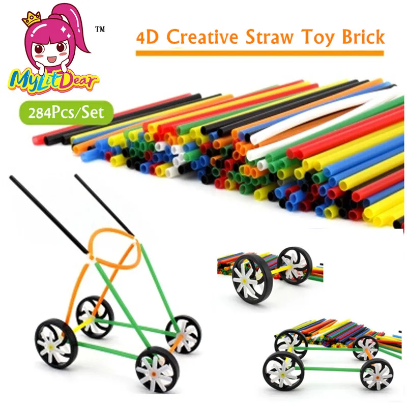 

MylitDear 284Pcs 4D Creative Straw Toy Brick DIY Assembled Building Blocks Plastic Colorful Education Straw Fight Inserted Toys
