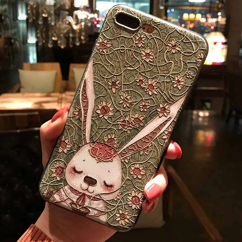 JIBAN Funny Cartoon Animal Phone Case for iphone X 8 8plus 7 7plus 6 6s 6plus Fashion Scrub 3D Painted Embossed Cover Wholesale |