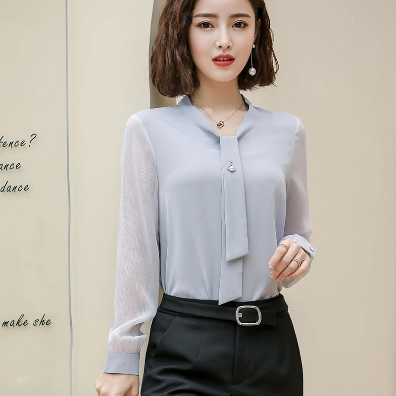 Блузка Lenshin женская с круглым вырезом рубашка галстуком-бабочкой офисная одежда