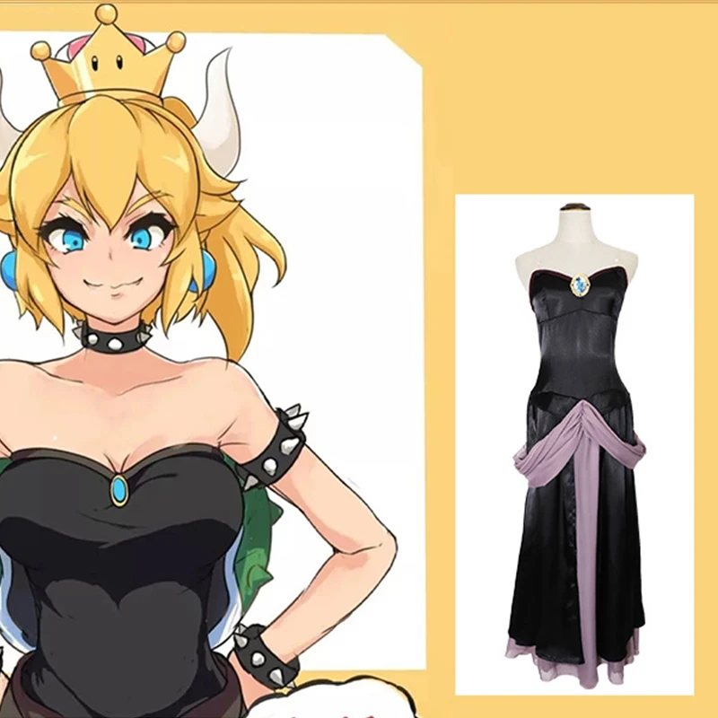 Игра Super Mario Bros Косплей Костюм принцессы Bowsette Kuppa Koopa косплей костюм черный платье вечернее платье бальное платье для женщин