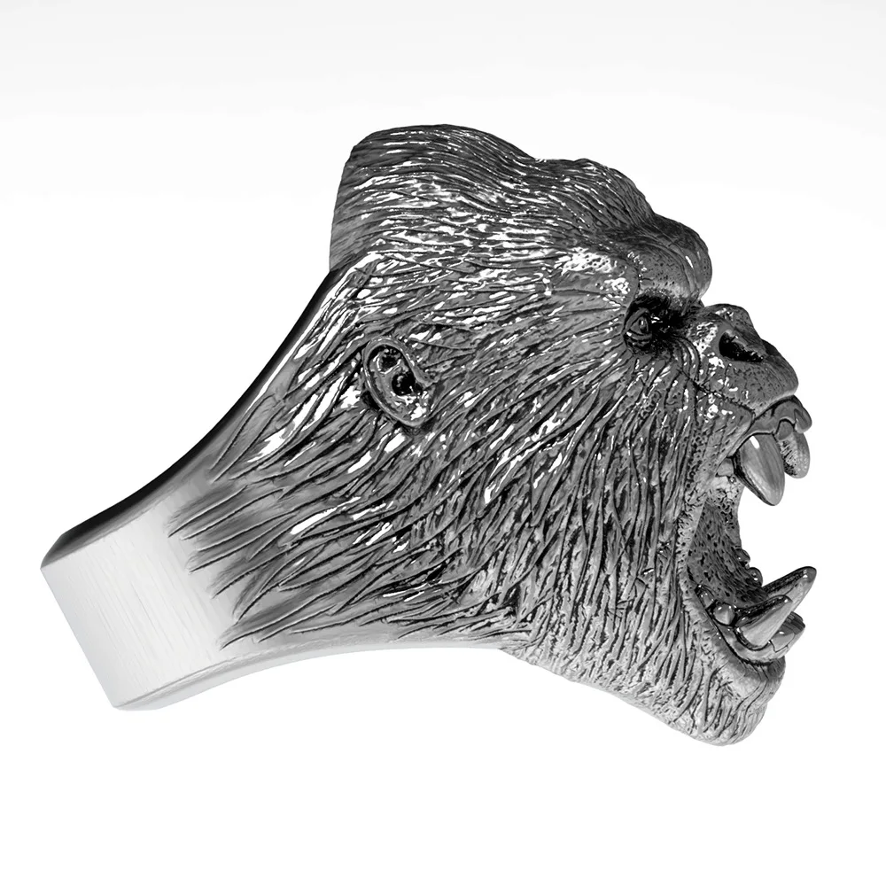 Винтажное кольцо в стиле панк Angry Gorilla Animal для мужчин, титановые кольца из нержавеющей стали King Kong, высокое качество, байкерские ювелирные изделия, серебряные, черные
