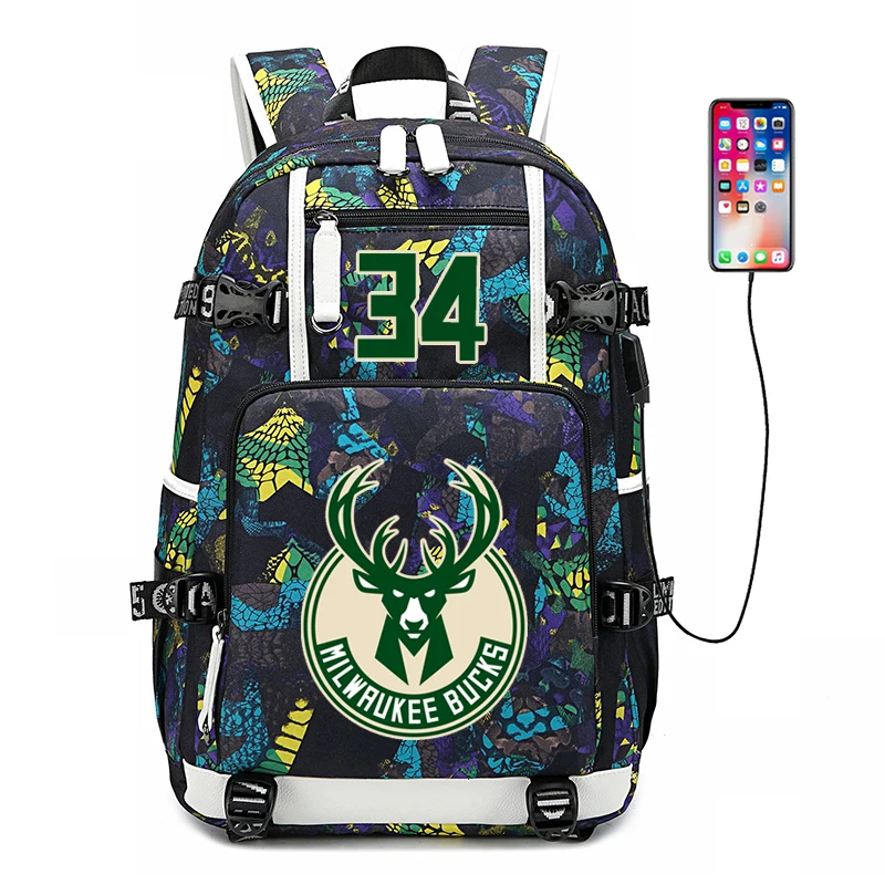 Баскетболист Giannis Antetokounmpo рюкзак 34 школьные сумки usb зарядка для ноутбука