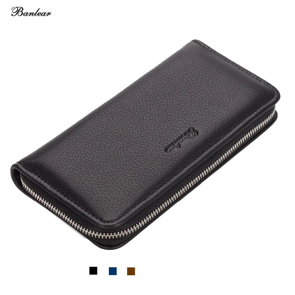 Мужской кошелек с карманом для монет Banlear из натуральной кожи на молнии чехол