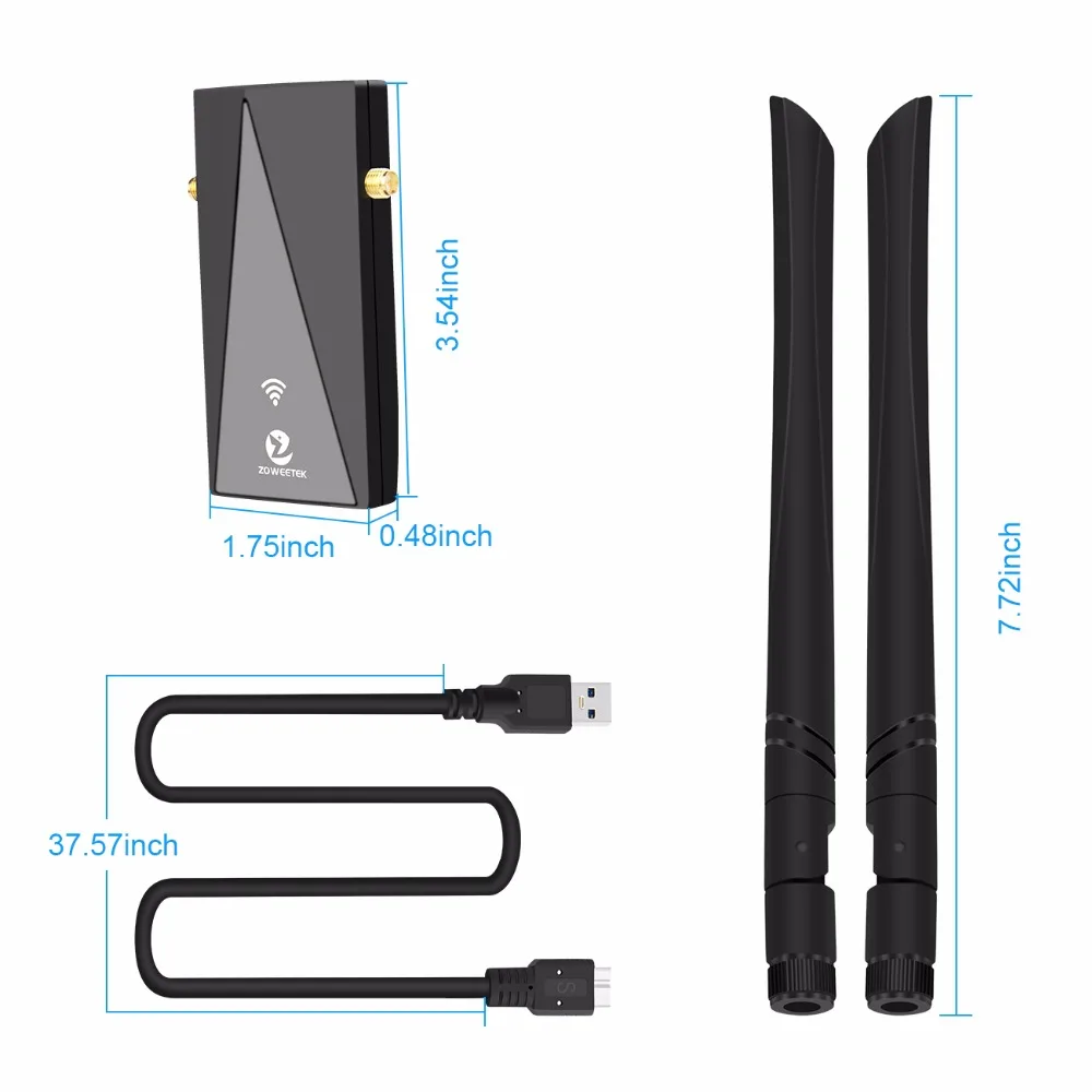 Zoweetek беспроводной Wifi адаптер USB 3,0 Wi fi ЛВС-приемник двухдиапазонная антенна 1200 Мбит/с 802.11ac ретранслятор сетевая карта для ПК телефона