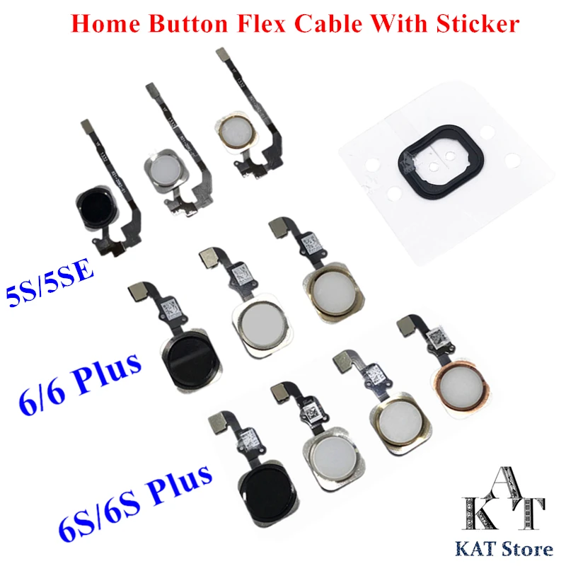 1PCS Home Button Flex Cable with Rubber Sticker for 5 5C 5S 5SE 6 6S Plus 4.7 5.5 Complete Assembly black/white/gold/rose Repair