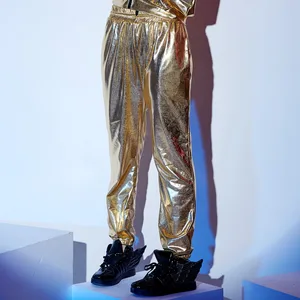 Штаны спортивные женские, для выступлений, джазовых танцев, шаровары, золотистого цвета, в стиле хип-хоп