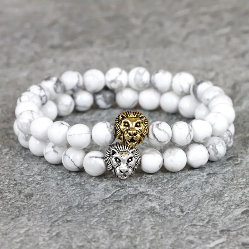 Очаровательный Лев мужские браслеты антикварные оптовая продажа 8 мм белый