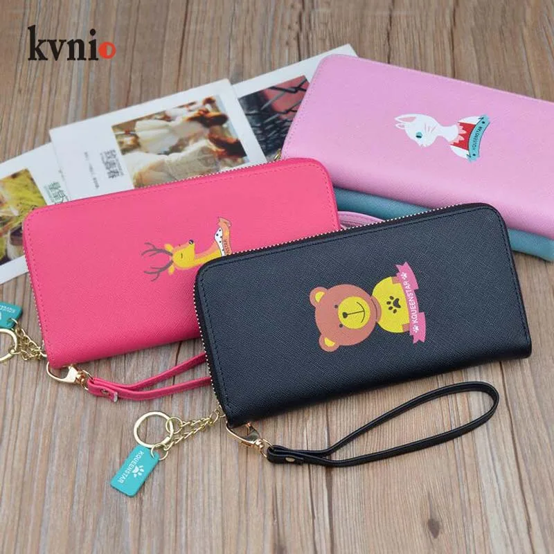 KVNIO/милые женские кошельки из искусственной кожи с принтом Длинный кошелек для
