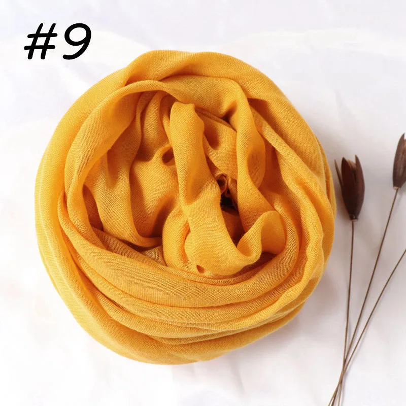 9 mustard Новые Женские однотонные Макси хиджаб шарфы оверсайз Исламские шали головные обертывания длинные мусульманские потертые натуральные хлопковые смеси хиджабы - Цвет: 9 mustard