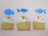 glitter fish ocean wedding birthday cupcake toppers party cake decoration doughnut food picks