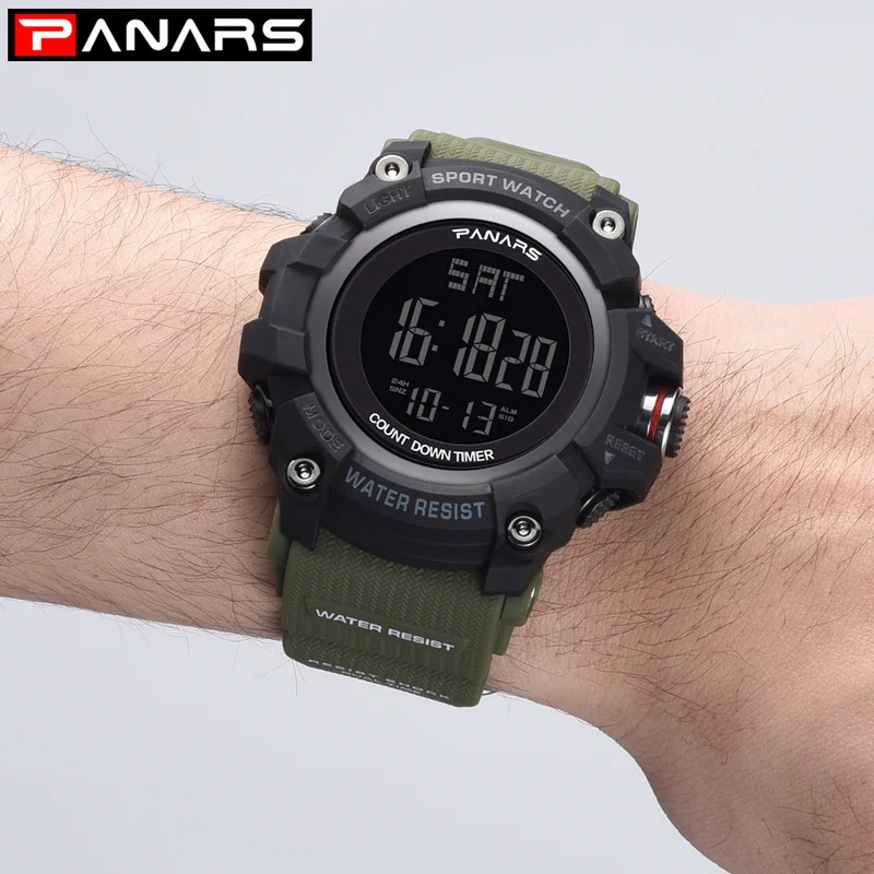 

PANARS Digital Watch Men Sports Watches Men Alarm Waterproof Watch LED Display Light Shock Digital Wristwatch Mens Reloj Mujer