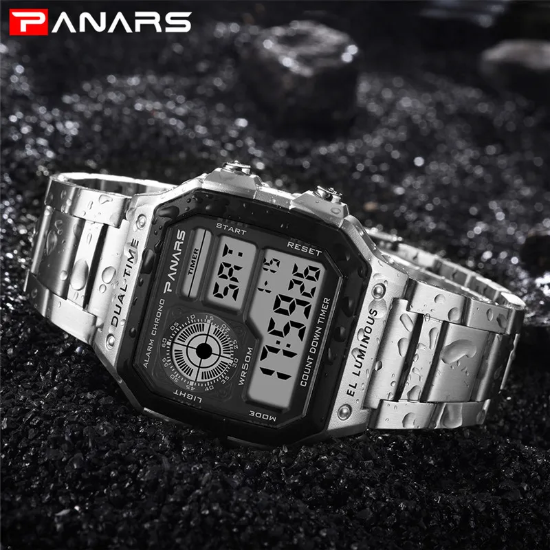 Цифровые часы Prevail Relojes Deportivos мужские ретро золотые электронные панары из
