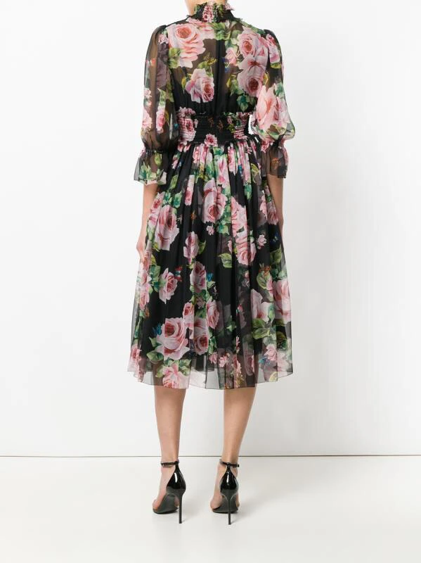 Женское платье с принтом романтичное черное прозрачное летнее из натурального