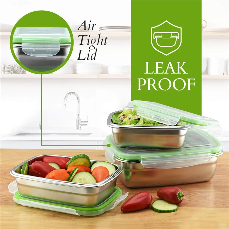 MICCK 304Stainless Steel Crisper Lunch Box Eco-friendly Portable Food Storage Container Refrigerator Leakproof Outdoor Lunchbox | Дом и сад