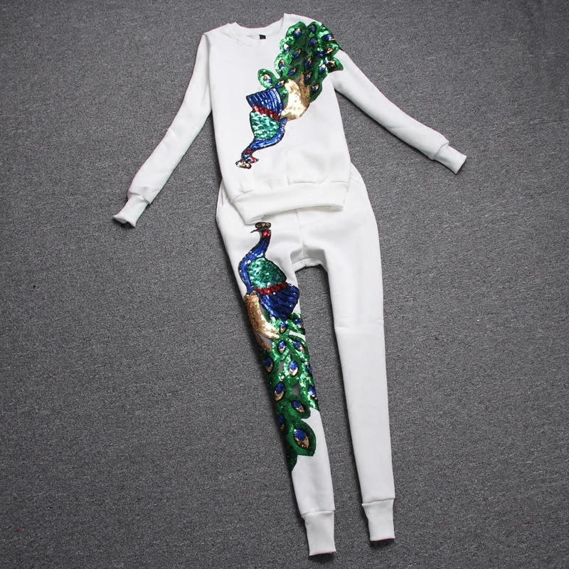 Женский Повседневный костюм из 2 предметов свитер с павлиньими блестками и