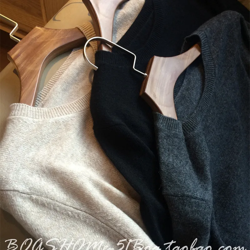 Женский кашемировый пуловер с круглым вырезом свободный стильный джемпер