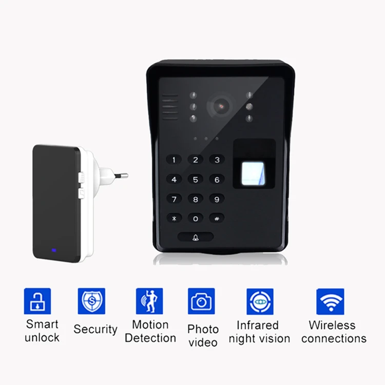 B Wifi видео дверной телефон умный беспроводной дверной звонок RFID пароль домофон отпечаток пальца разблокировка мобильный видео дверной звонок - Цвет: B