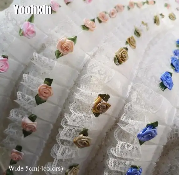 

5CM Wide HOT Embroidery 3D flower tulle lace fabric trim ribbon DIY sewing Ruffle applique collar dubai guipure wedding decor