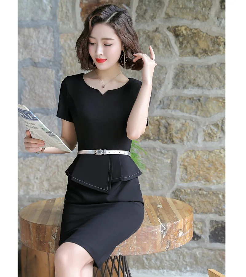 Fashion Summer Women Dresses Short Sleeve Office Ladies Dress with Belt OL Styles Slim | Женская одежда