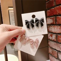 korean fashion jewelry luxury romantic enamel pearl bow bowknot metal butterfly stud earrings party accessories gifts for women