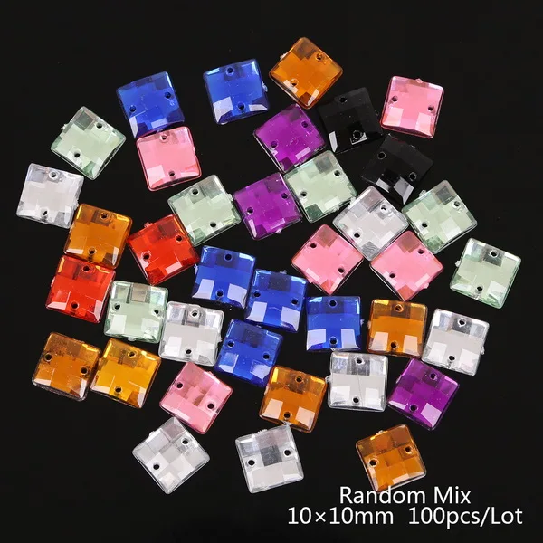100PCS 10x10 мм плоские стразы для шитья квадратные акриловые бусины пришить стразы камни для рукоделия украшение для альбома - Цвет: Mixed