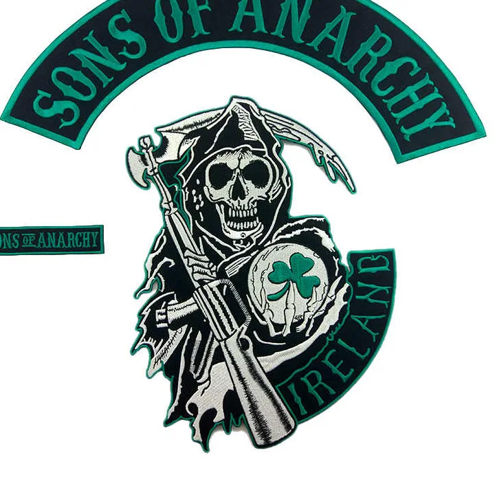 as the picture Sons of Patch анархия Ирландия череп жнец мотоцикл байкерская куртка с нашивками MC Клуб значок Free Rider SOA анархия вышитые - Цвет: as the picture