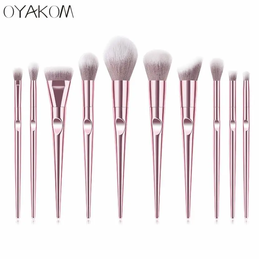 10pcs style 2 OYAKOM набор кистей для макияжа Косметическая кисть-карандаш Maquiagem мягкие синтетические волосы Румяна Тени для век Кисть для макияжа с кожаным чехлом - Handle Color: 10pcs style 2