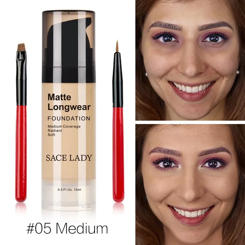 15ml 5 with brush Основа под макияж профессиональный Матовый жидкий маскирующий макияж крем водостойкий натуральный косметический - Цвет: 15ml 5 with brush
